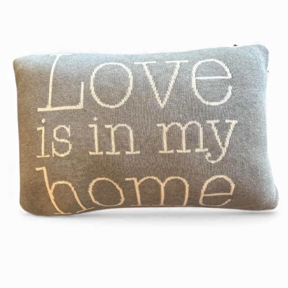 Love is in My Home Gray & Ivory Cotton  Decorative Accent Pillow Size 16 x 24 - Picture 9 of 9
